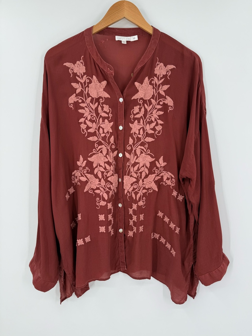 Karyn Seo Helena Floral Embroidered Blouse | Merlot | Medium